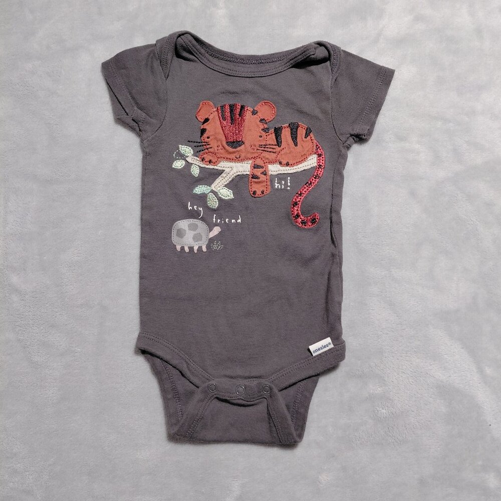 Embroidered Tiger Gerber Onesie Graphic Turtle Friends Size 6-9M
